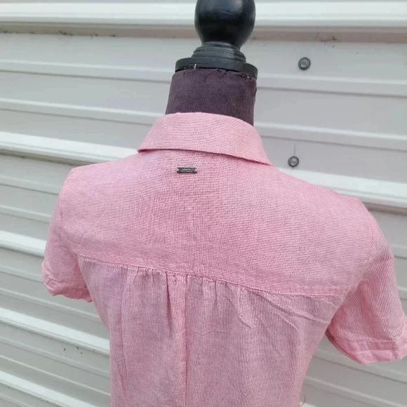 $172 ARMANI EXCHANGE Women's Long Shirt Dress Linen Blend Striped Button Pink 2 - Picture 9 of 15